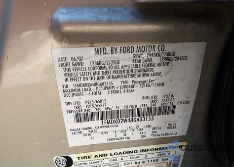 2008 Ford Taurus X Sel z USA, uszkodzony, nr VIN 1FMDK02W48GA03155